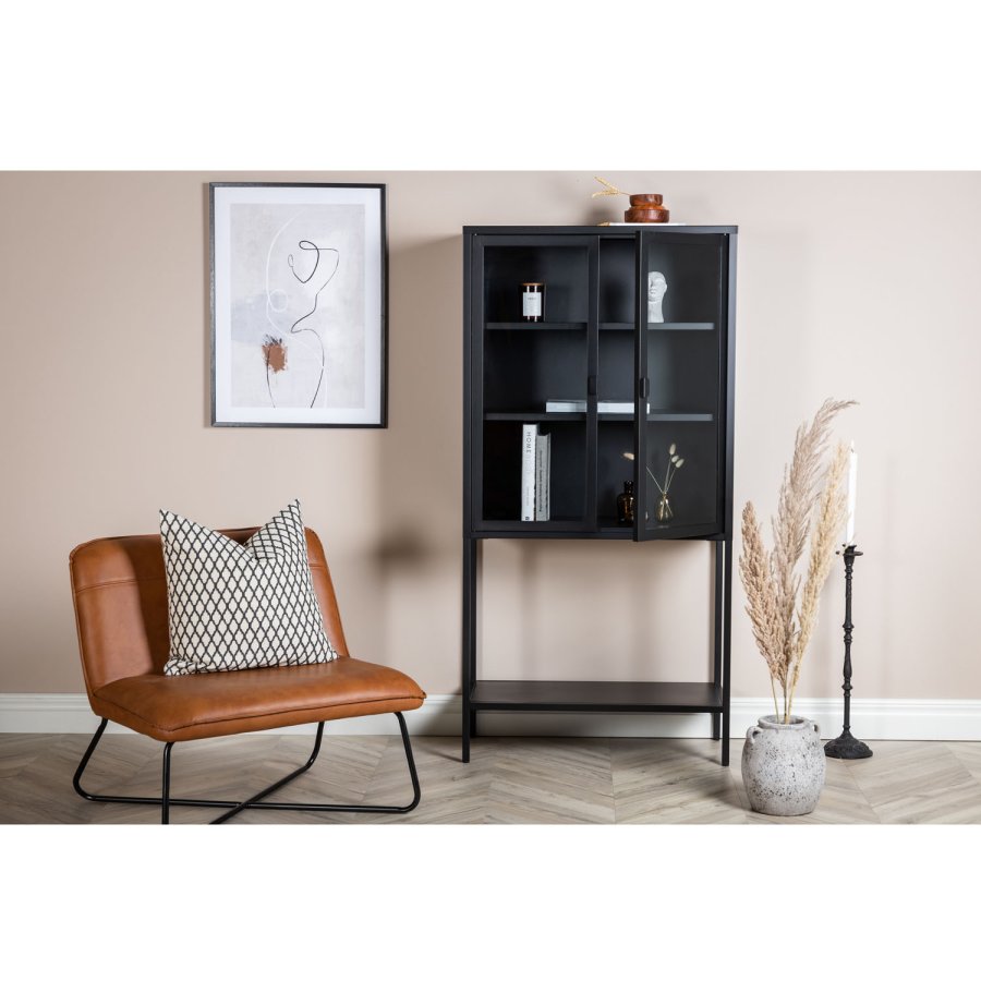 VENTURE DESIGN High Wide skab, m. 2 lger og 3 hylder - glas og sort stl