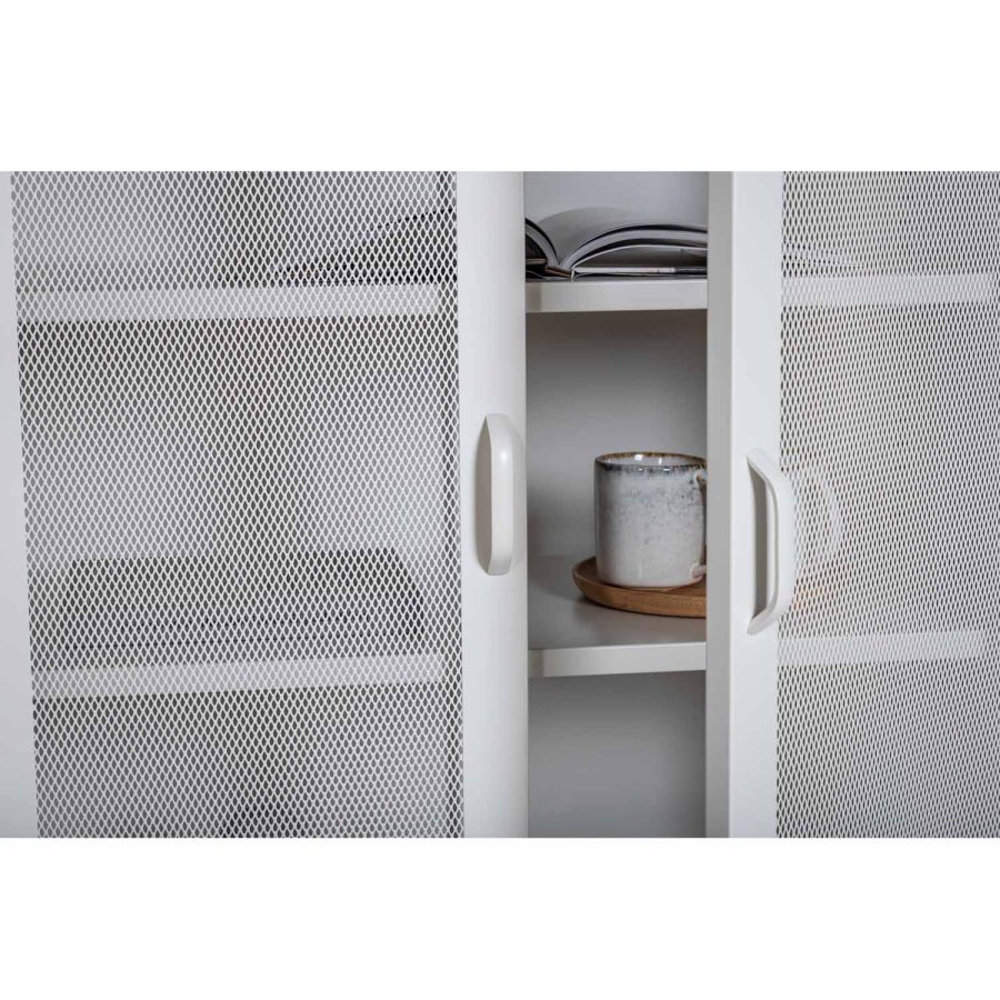 VENTURE DESIGN Lavt skap, m. 2 nettingdrer og 2 hyller - hvitt stl