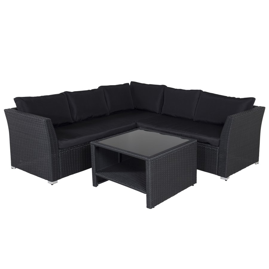 VENTURE DESIGN Haiti modulsofasett - svarte puter og svart glass, polyrattan og stl