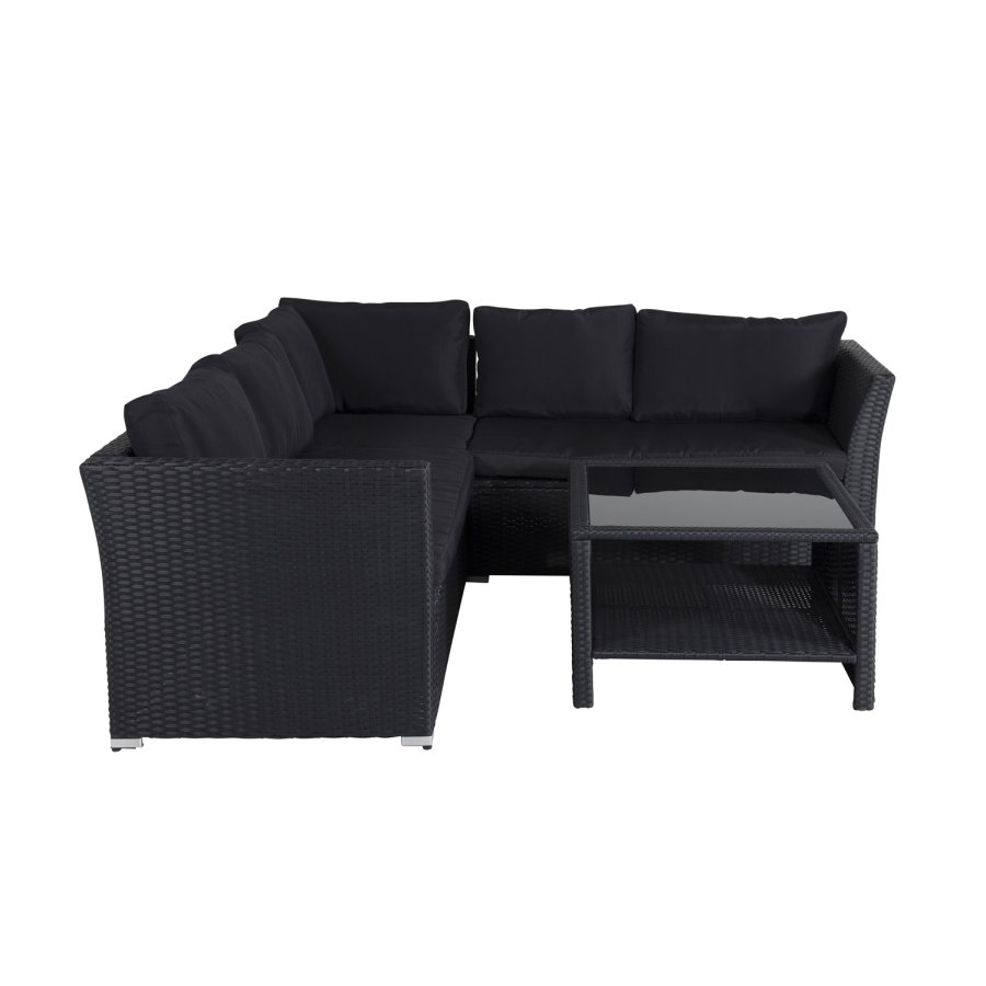VENTURE DESIGN Haiti modulsofasett - svarte puter og svart glass, polyrattan og stl