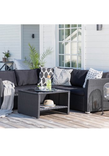 VENTURE DESIGN Haiti modulsofasett - svarte puter og svart glass, polyrattan og stl