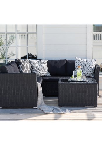 VENTURE DESIGN Haiti modulsofasett - svarte puter og svart glass, polyrattan og stl