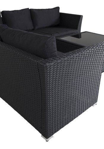 VENTURE DESIGN Haiti modulsofasett - svarte puter og svart glass, polyrattan og stl