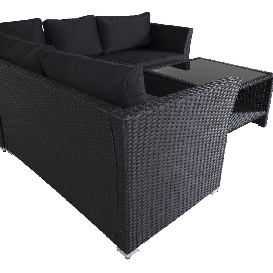 VENTURE DESIGN Haiti modulsofasett - svarte puter og svart glass, polyrattan og stl