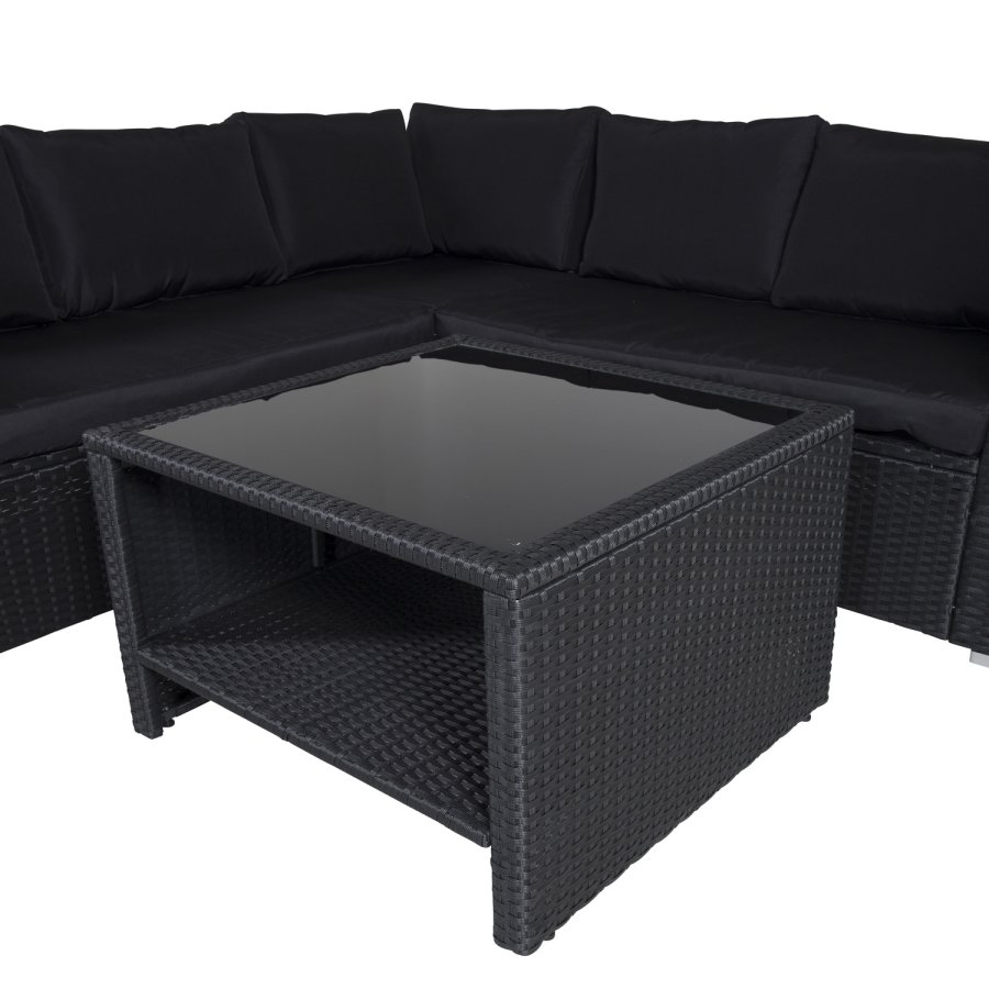 VENTURE DESIGN Haiti modulsofasett - svarte puter og svart glass, polyrattan og stl