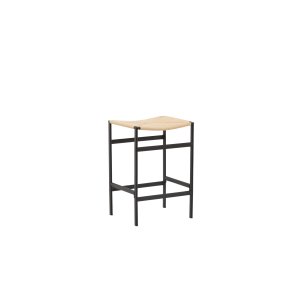 VENTURE DESIGN Polly barstol, m. fotstöd - naturligt rotting/gummiträ och svart stl