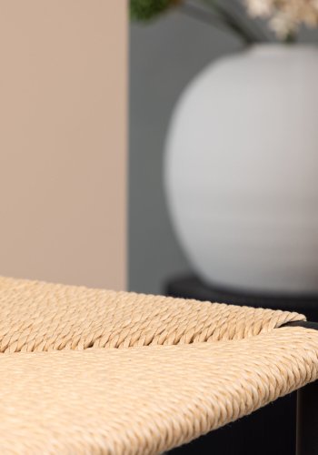 VENTURE DESIGN Polly barstol, m. fotsttte - naturlig rotting/gummitre og sort stl