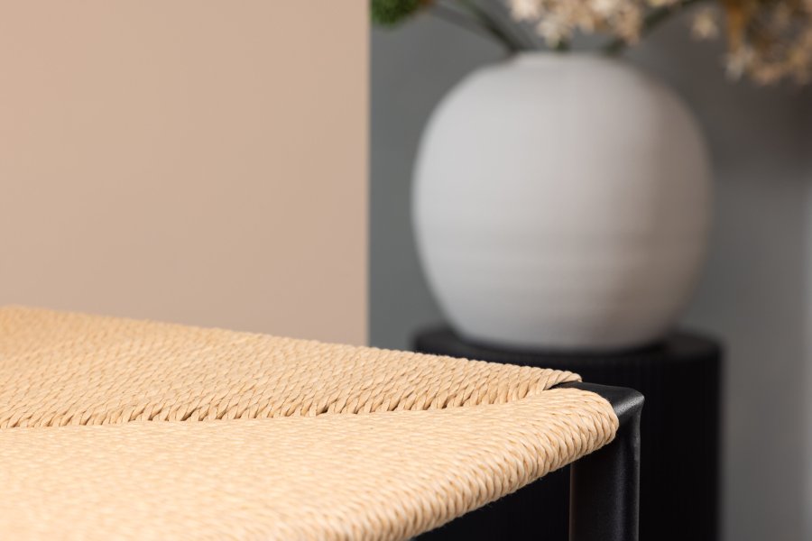 VENTURE DESIGN Polly barstol, m. fotsttte - naturlig rotting/gummitre og sort stl