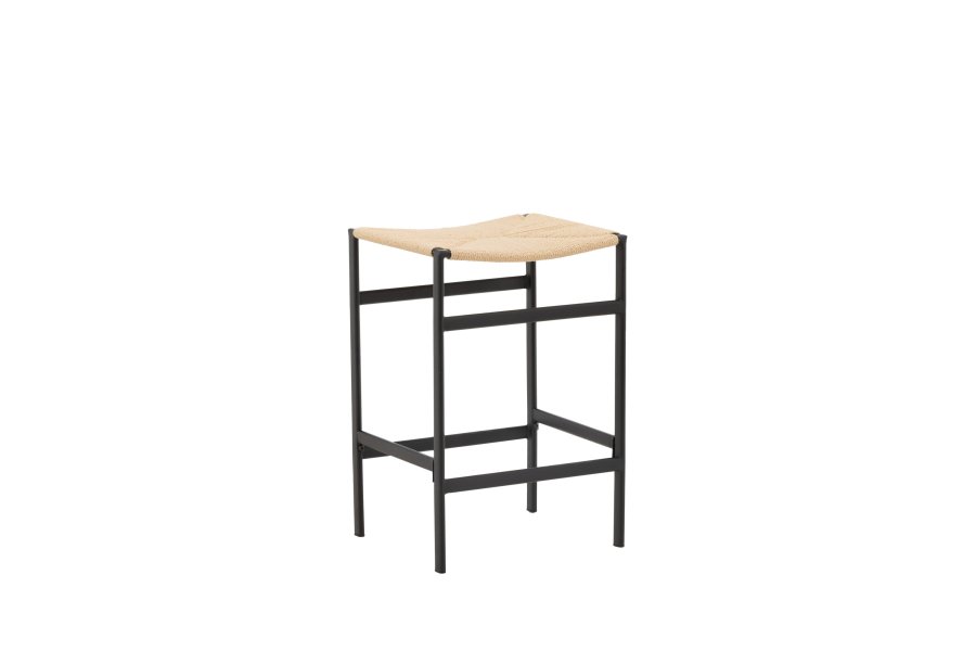 VENTURE DESIGN Polly barstol, m. fotsttte - naturlig rotting/gummitre og sort stl