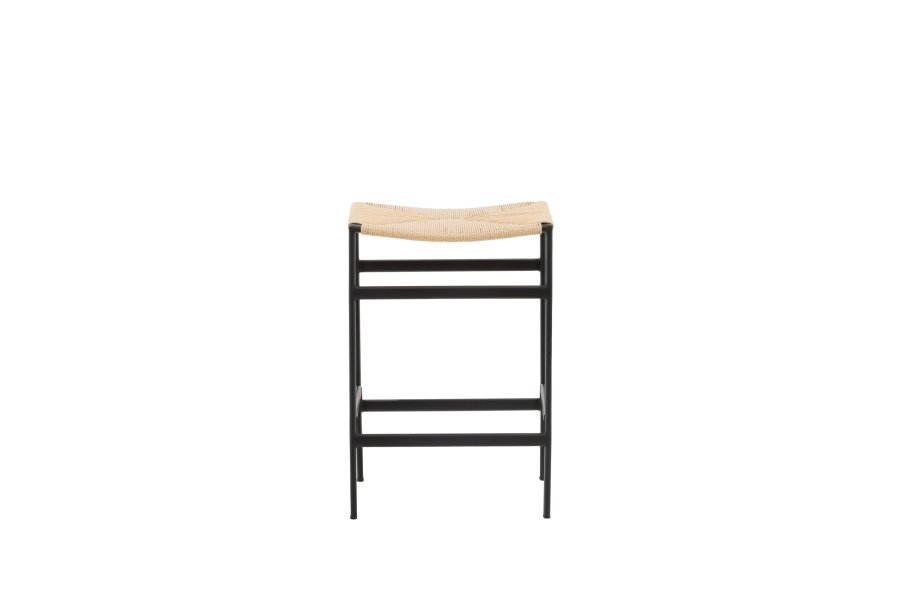 VENTURE DESIGN Polly barstol, m. fotsttte - naturlig rotting/gummitre og sort stl