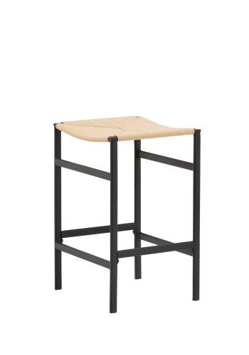 VENTURE DESIGN Polly barstol, m. fotsttte - naturlig rotting/gummitre og sort stl