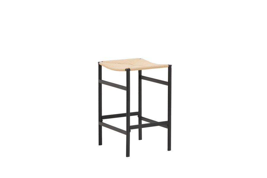 VENTURE DESIGN Polly barstol, m. fotsttte - naturlig rotting/gummitre og sort stl