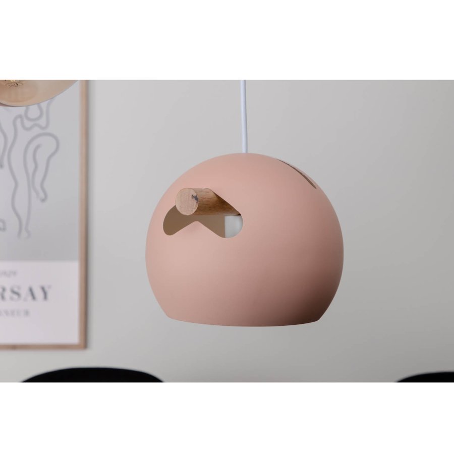 VENTURE DESIGN Tubbie taklampe - naturlig tre og rosa jern