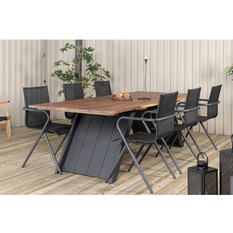 VENTURE DESIGN Alina Gartenstuhl, mit Armlehnen – schwarzes Textilene und Aluminium