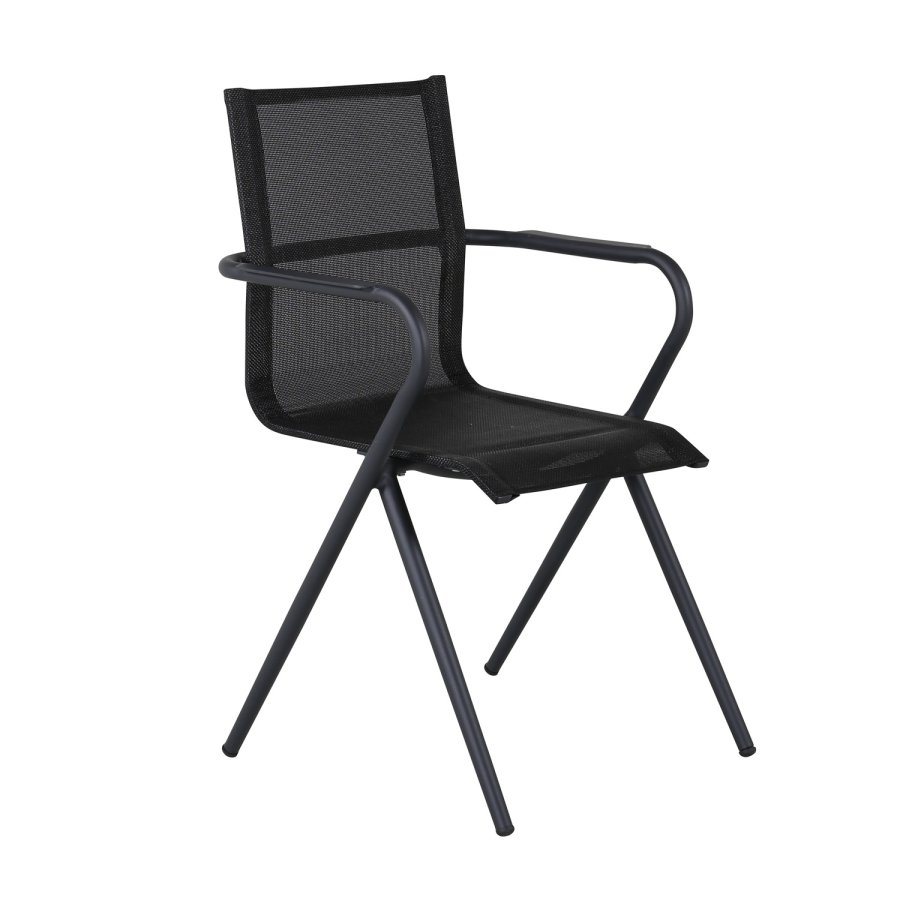 VENTURE DESIGN Alina Gartenstuhl, mit Armlehnen – schwarzes Textilene und Aluminium