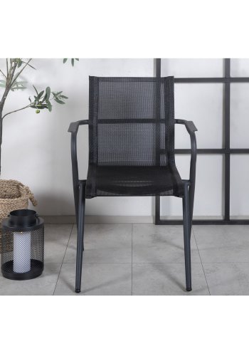 VENTURE DESIGN Alina Gartenstuhl, mit Armlehnen – schwarzes Textilene und Aluminium