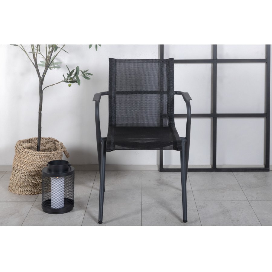 VENTURE DESIGN Alina Gartenstuhl, mit Armlehnen – schwarzes Textilene und Aluminium
