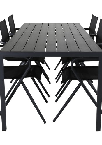 VENTURE DESIGN Alina Gartenstuhl, mit Armlehnen – schwarzes Textilene und Aluminium