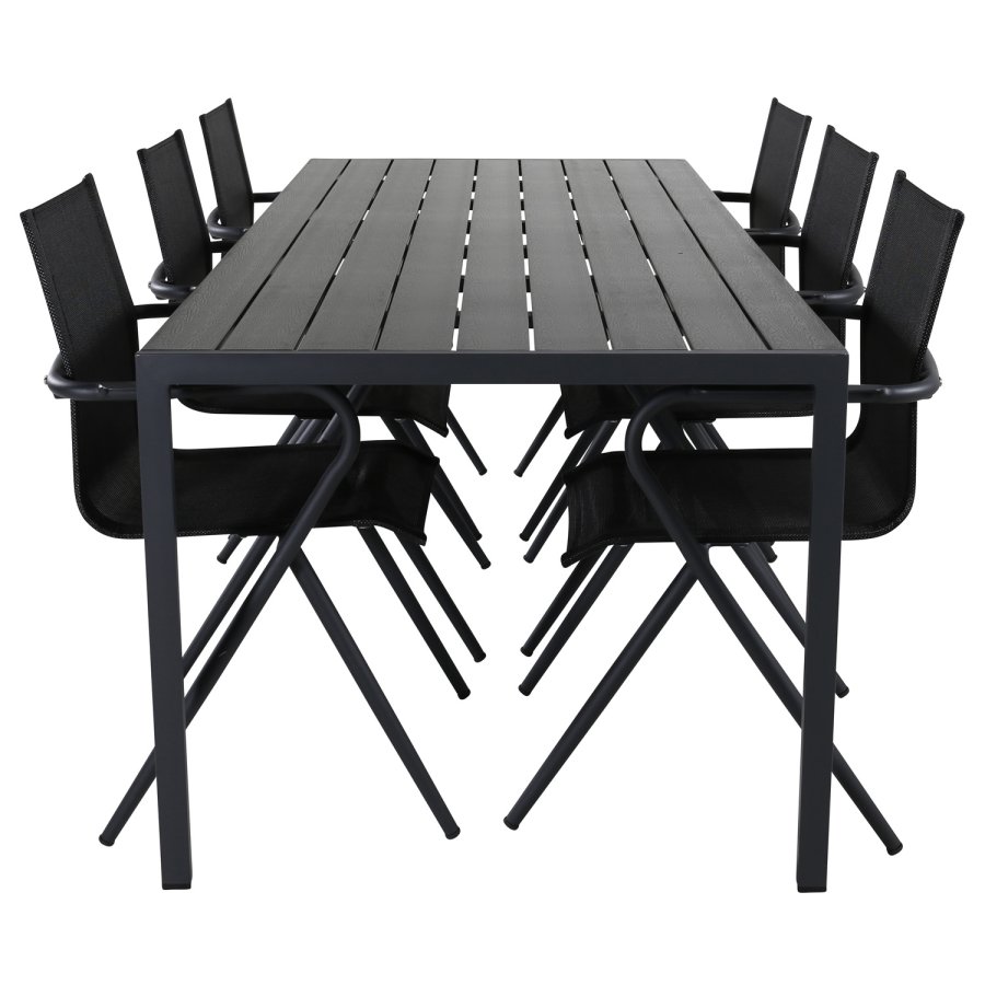 VENTURE DESIGN Alina Gartenstuhl, mit Armlehnen – schwarzes Textilene und Aluminium