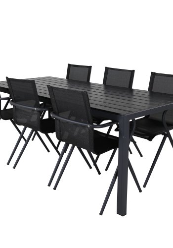 VENTURE DESIGN Alina Gartenstuhl, mit Armlehnen – schwarzes Textilene und Aluminium