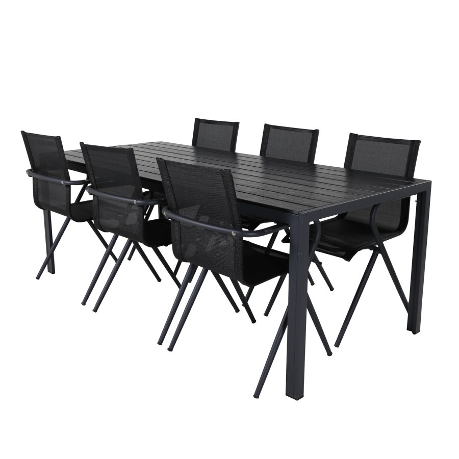 VENTURE DESIGN Alina Gartenstuhl, mit Armlehnen – schwarzes Textilene und Aluminium