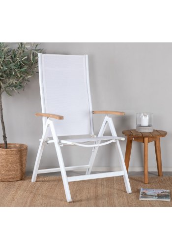 VENTURE DESIGN Panama Light 5 pos. hagestol, med armlener - hvit tekstilene og aluminium, naturlig teak