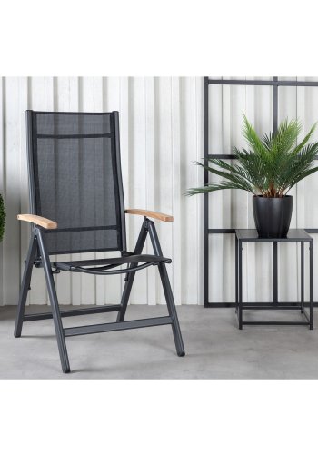 VENTURE DESIGN Panama Light 5 pos. hagestol, med armlener - sort tekstilene og aluminium, naturlig teak