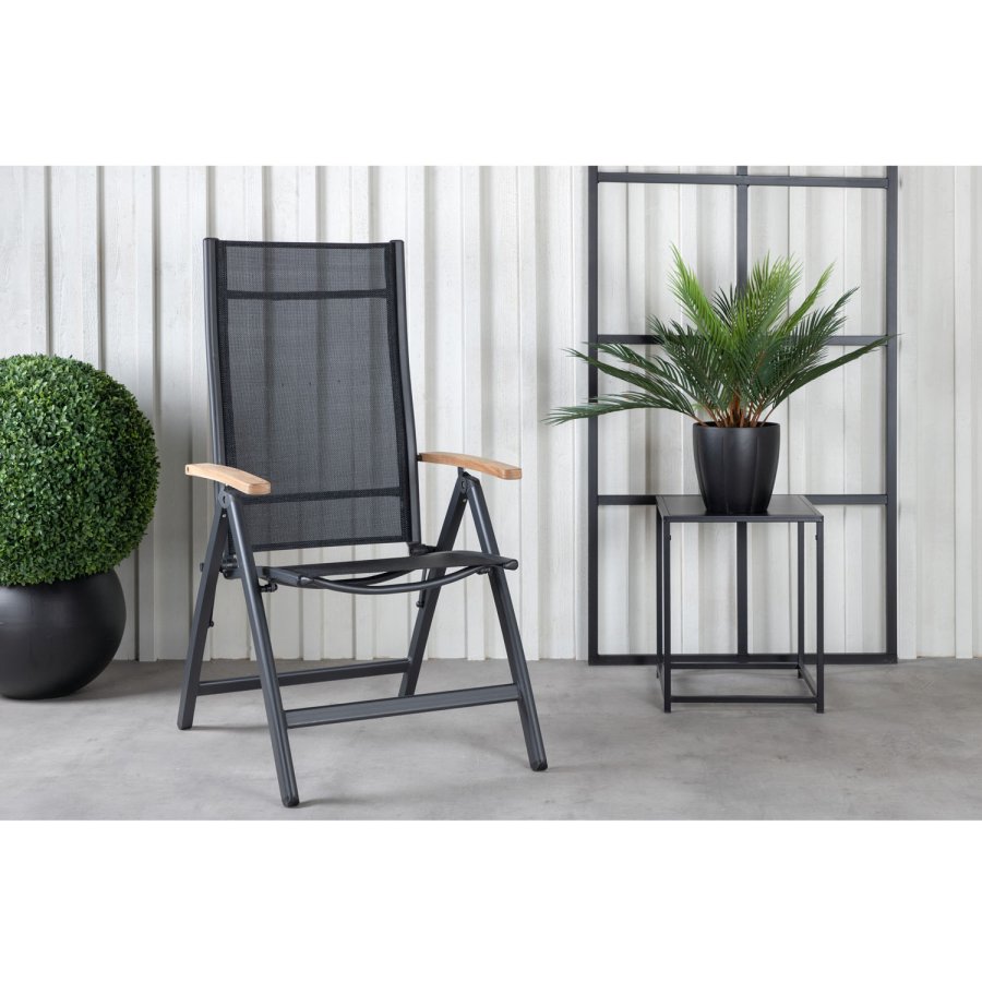 VENTURE DESIGN Panama Light 5 pos. hagestol, med armlener - sort tekstilene og aluminium, naturlig teak