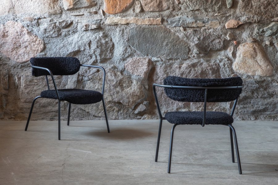 VENTURE DESIGN Duffy lenestol - sort teddystoff polyester og sort stl