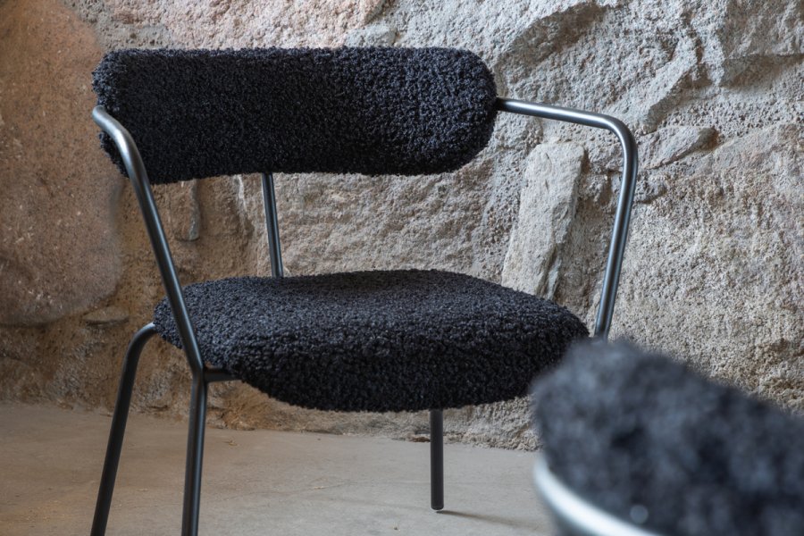 VENTURE DESIGN Duffy lenestol - sort teddystoff polyester og sort stl