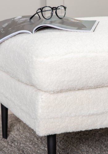 VENTURE DESIGN Bompuff, rektangulr - hvit teddystoff og svart stl (85x64)