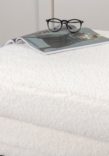 VENTURE DESIGN Bompuff, rektangulr - hvit teddystoff og svart stl (85x64)