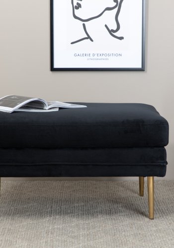 VENTURE DESIGN Bompuff, rektangulr - svart flyel og messing foliestl (90x70)