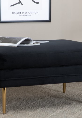 VENTURE DESIGN Bompuff, rektangulr - svart flyel og messing foliestl (90x70)