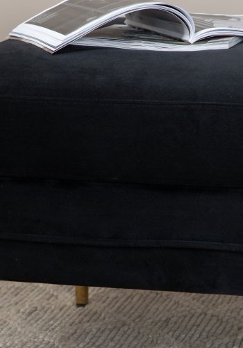 VENTURE DESIGN Bompuff, rektangulr - svart flyel og messing foliestl (90x70)