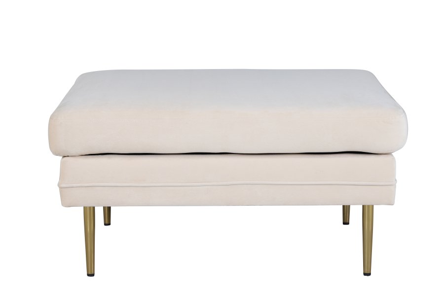 VENTURE DESIGN Bompuff, rektangulr - lys beige flyel og messingstl (90x70)