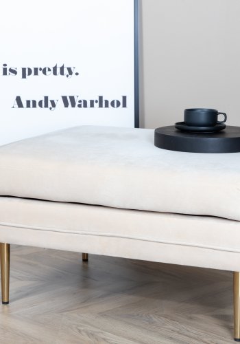 VENTURE DESIGN Bompuff, rektangulr - lys beige flyel og messingstl (90x70)