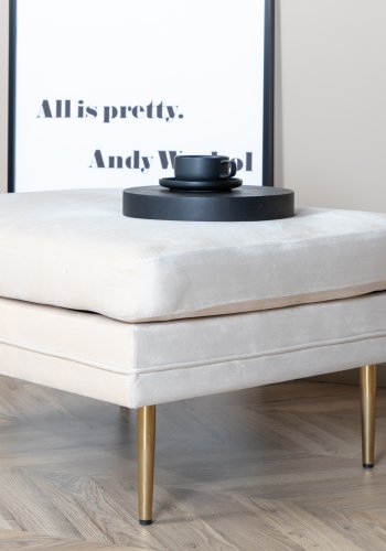 VENTURE DESIGN Bompuff, rektangulr - lys beige flyel og messingstl (90x70)