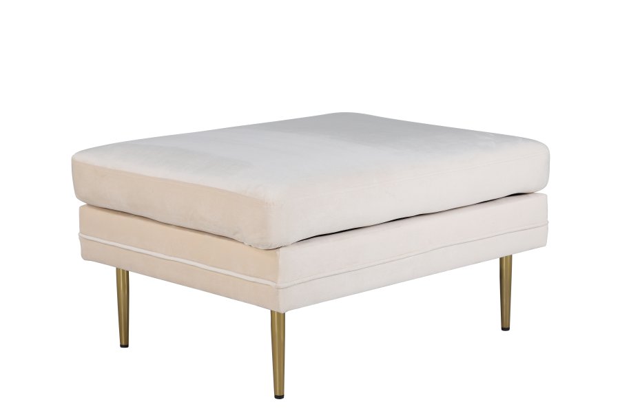 VENTURE DESIGN Bompuff, rektangulr - lys beige flyel og messingstl (90x70)