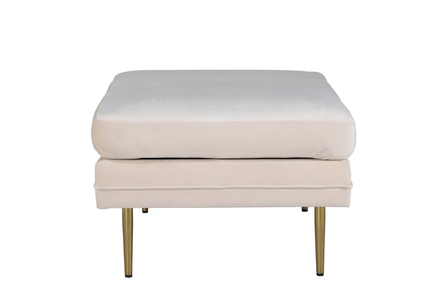 VENTURE DESIGN Bompuff, rektangulr - lys beige flyel og messingstl (90x70)