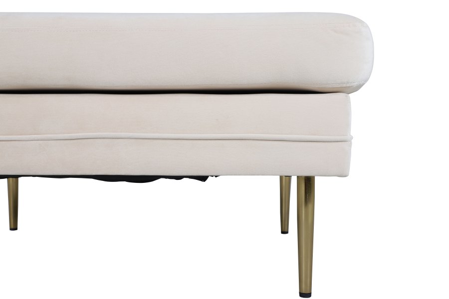 VENTURE DESIGN Bompuff, rektangulr - lys beige flyel og messingstl (90x70)