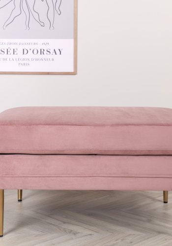 VENTURE DESIGN Boom Pouf, rechteckig – rosa Samt und Messingstahl (90x70)