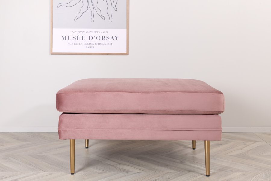 VENTURE DESIGN Boom Pouf, rechteckig – rosa Samt und Messingstahl (90x70)