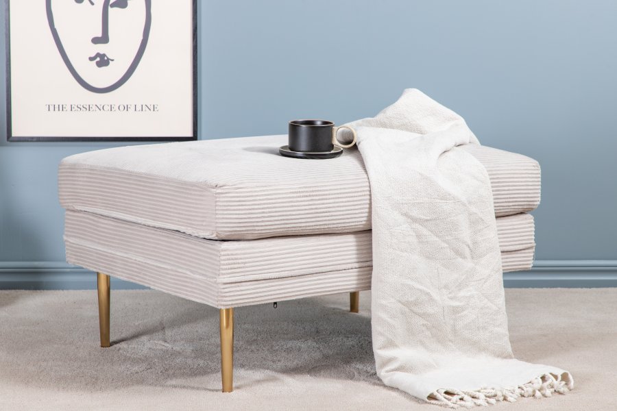 VENTURE DESIGN Boom Pouf, rechteckig – hellbeiger Samt und Messingstahl (90x70)