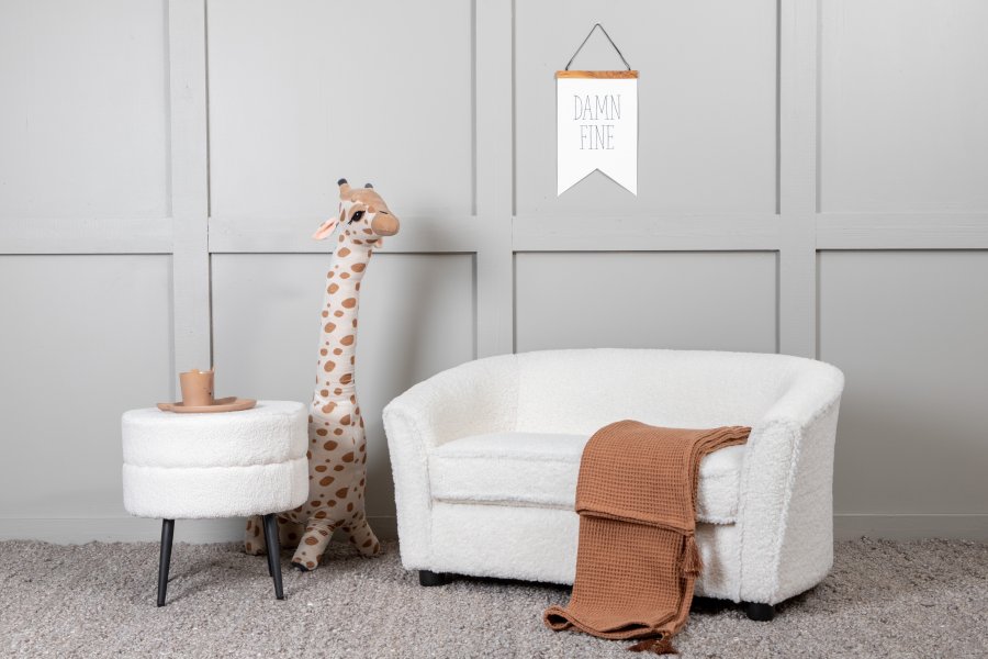 VENTURE DESIGN Mna barnesofa - hvit teddystoff polyester og sort plast