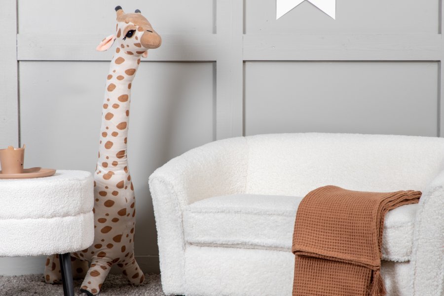 VENTURE DESIGN Mna barnesofa - hvit teddystoff polyester og sort plast