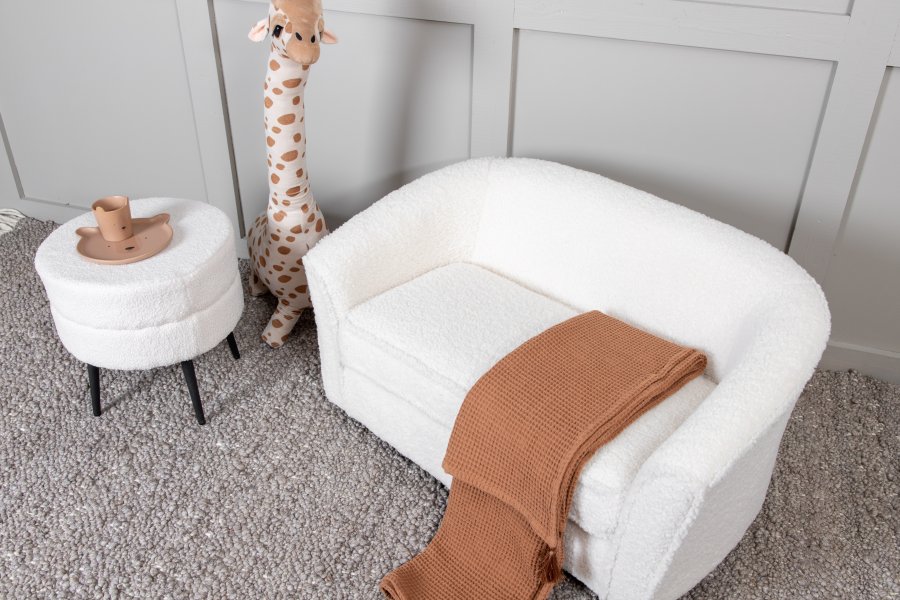 VENTURE DESIGN Mna barnesofa - hvit teddystoff polyester og sort plast