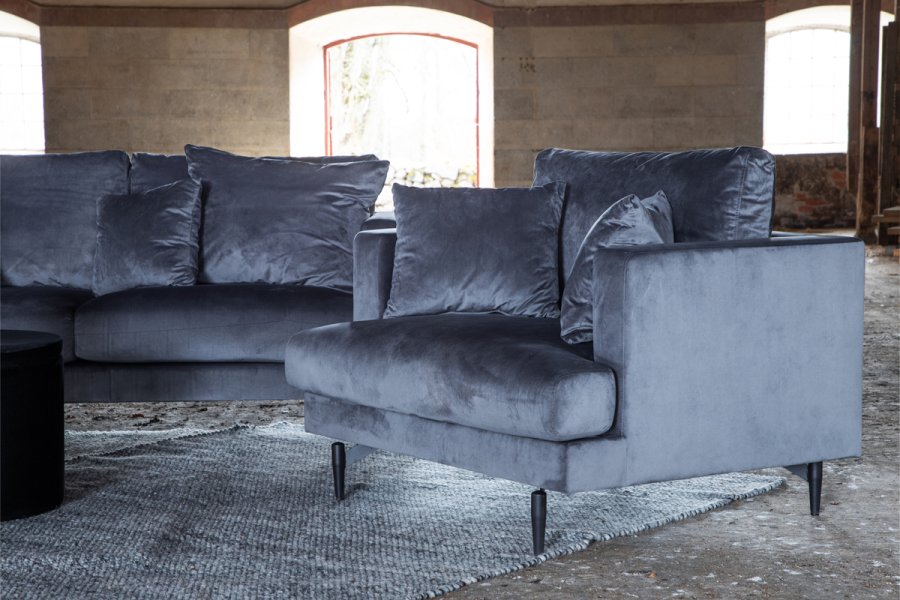 VENTURE DESIGN Sofia lenestol - mrkegr flyel og sort stl