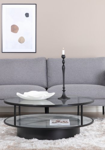 VENTURE DESIGN Zoom 2-manns sofa - gr polyester og sort stl