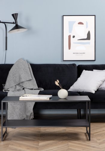 VENTURE DESIGN Zoom 3-seters sofa - svart flyel og sort stl
